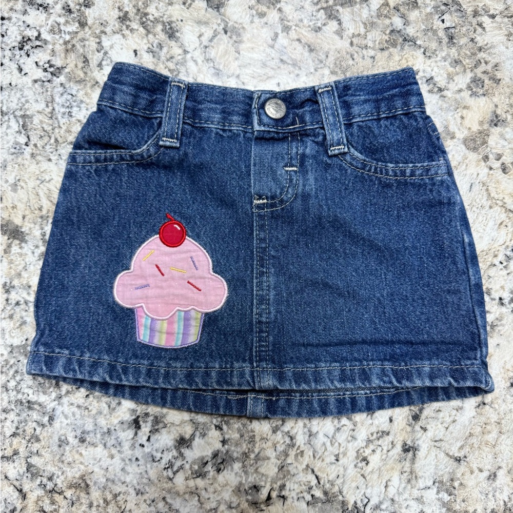 Denim Skirt with Cupcake Patch